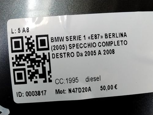 Specchietto Retrovisore Destro BMW Serie 1 Serie (E87) (07>)