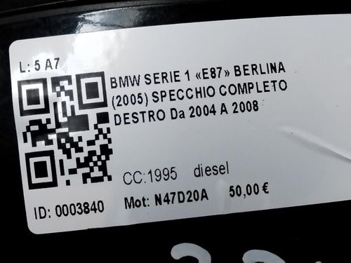 Specchietto Retrovisore Destro BMW Serie 1 Serie (E87) (07>)