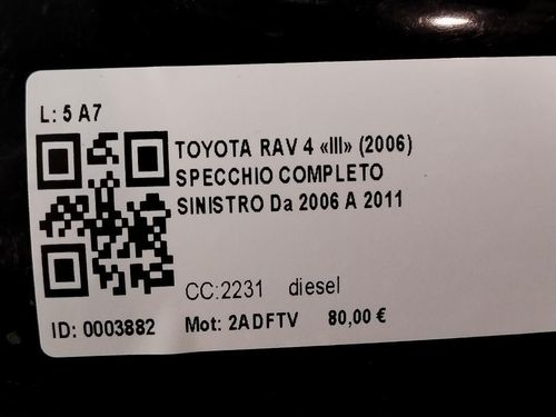 Specchietto Retrovisore Sinistro TOYOTA Rav4 4° Serie