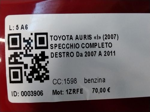 Specchietto Retrovisore Destro TOYOTA Auris 2° Serie