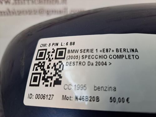 Specchietto Retrovisore Destro BMW Serie 1 Serie (E87) (07>)