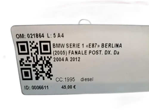 Stop fanale posteriore Destro Passeggero BMW Serie 1 Serie (E87) (04>07)