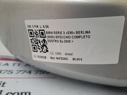 Specchietto Retrovisore Destro BMW Serie 3 E90 Berlina 2° Serie