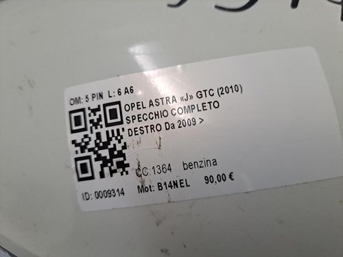 Specchietto Retrovisore Destro OPEL Astra J GTC (11>15)