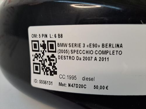 Specchietto Retrovisore Destro BMW Serie 3 E90 Berlina 2° Serie