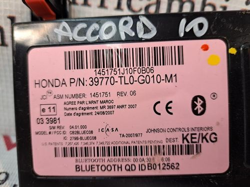 Centralina bluetooth telefono HONDA Accord Berlina 8° Serie