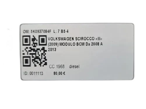 Centralina BCM VOLKSWAGEN Scirocco Serie (137) (08>14)