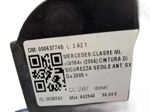 Cintura di Sicurezza Anteriore Sinistra MERCEDES ML W164 3° Serie