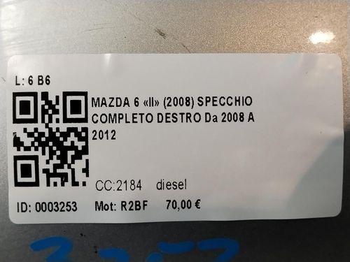 Specchietto Retrovisore Destro MAZDA 6 Berlina 2° Serie