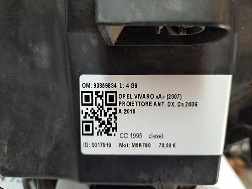 Faro anteriore Destro OPEL Vivaro Serie  (A) (06>14)