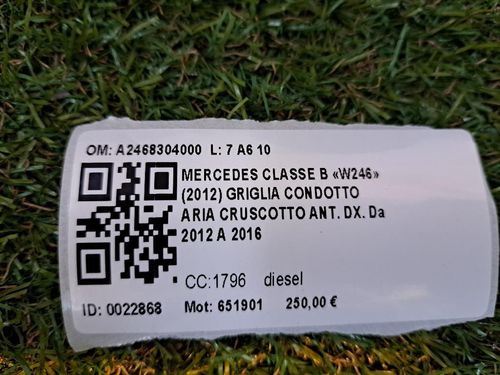 Bocchette Aria Cruscotto MERCEDES Classe B W246 2° Serie