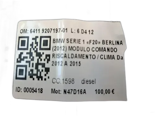 Comandi Clima BMW Serie 1 F20 (11>19)