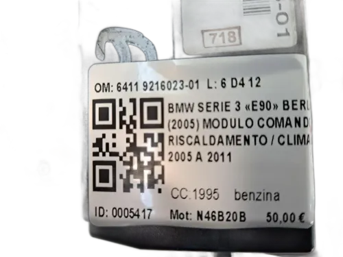 Comandi Clima BMW Serie 3 E90 Berlina 2° Serie
