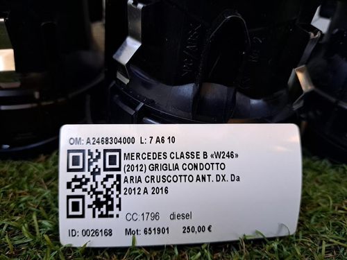 Bocchette Aria Cruscotto MERCEDES Classe B W246 2° Serie