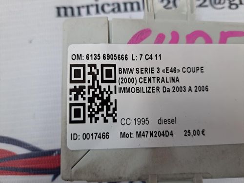 Centralina immobilizer BMW Serie 3 E46 Cabrio 2° Serie