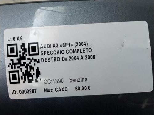 Specchietto Retrovisore Destro AUDI A3 Serie (8P1) (05>08)