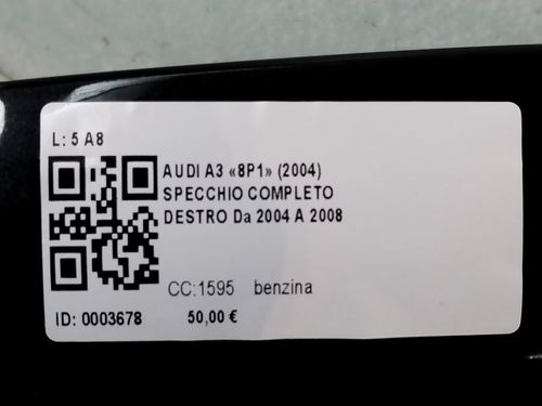 Specchietto Retrovisore Destro AUDI A3 Serie (8P1) (03>05)
