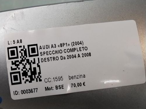 Specchietto Retrovisore Destro AUDI A3 Serie (8P1) (03>05)