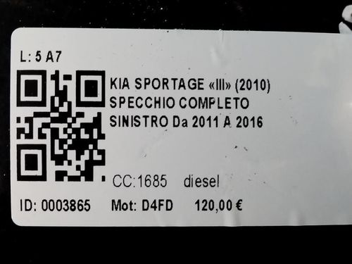 Specchietto Retrovisore Sinistro KIA Sportage Serie (10>16)