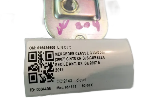 Cintura di sicurezza anteriore destra MERCEDES Classe C Berlina W204