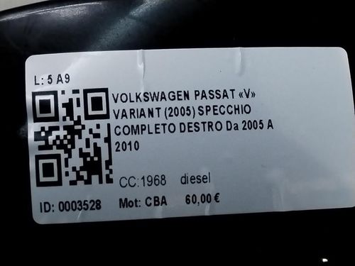 Specchietto Retrovisore Destro VOLKSWAGEN Passat Variant 4° Serie