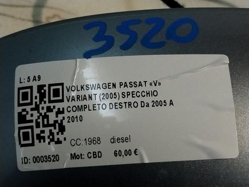 Specchietto Retrovisore Destro VOLKSWAGEN Passat Variant 4° Serie
