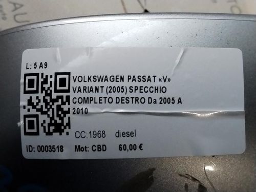 Specchietto Retrovisore Destro VOLKSWAGEN Passat Variant 4° Serie