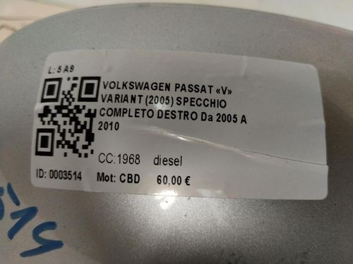 Specchietto Retrovisore Destro VOLKSWAGEN Passat Variant 4° Serie
