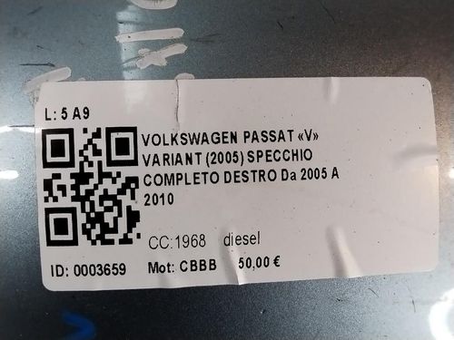 Specchietto Retrovisore Destro VOLKSWAGEN Passat Variant 4° Serie