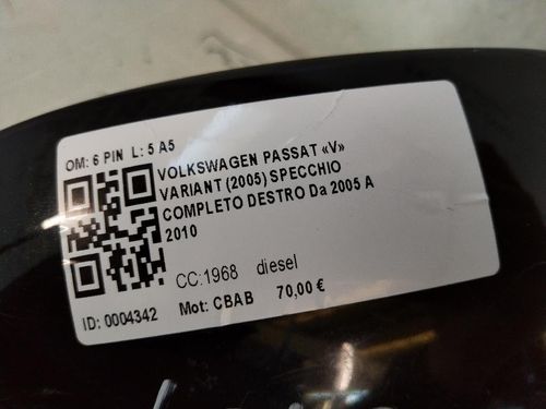 Specchietto Retrovisore Destro VOLKSWAGEN Passat Variant 4° Serie