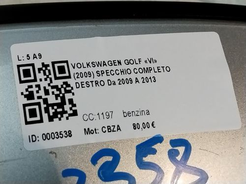 Specchietto Retrovisore Destro VOLKSWAGEN Golf 6 Berlina (08>12)