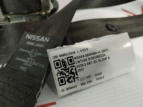 Cintura di Sicurezza Anteriore Sinistra NISSAN Qashqai 1° Serie