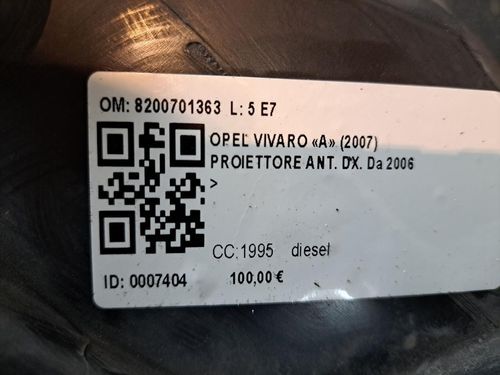 Faro anteriore Destro OPEL Vivaro Serie  (A) (06>14)
