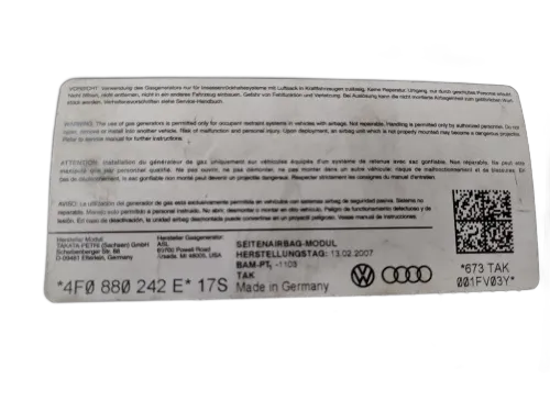 Airbag sedile sinistro lato guida AUDI A6 Avant Serie C6 (4F5) (04>12)