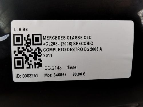 Specchietto Retrovisore Destro MERCEDES Classe C Berlina W203 2° Serie