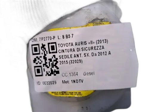 Cintura di Sicurezza Anteriore Sinistra TOYOTA Auris Serie (E180) (12>18)