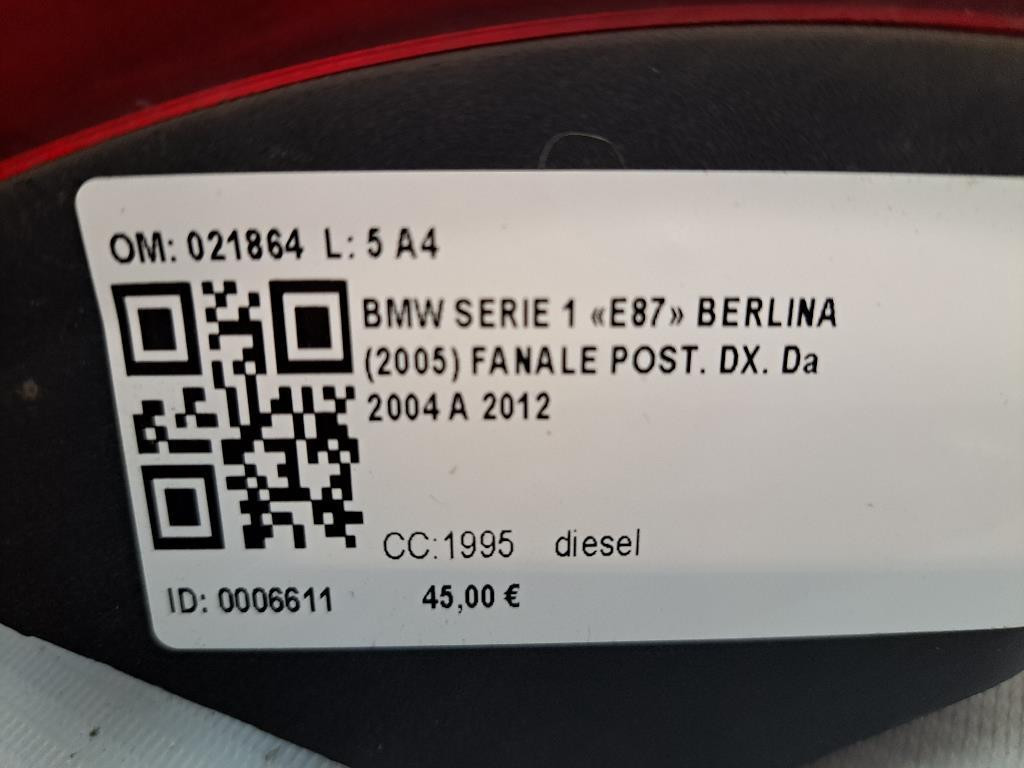 Stop fanale posteriore Destro Passeggero BMW Serie 1 Serie (E87) (04>07)