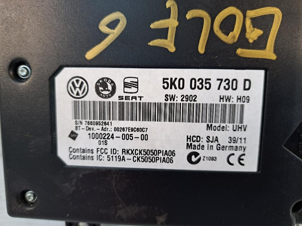 Centralina bluetooth telefono VOLKSWAGEN Golf 6 Berlina (08>12)